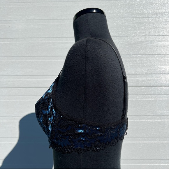 Knotty Knickers Midnight Bloom Black and Blue Metallic Lace Bralette, M - Picture 5 of 13
